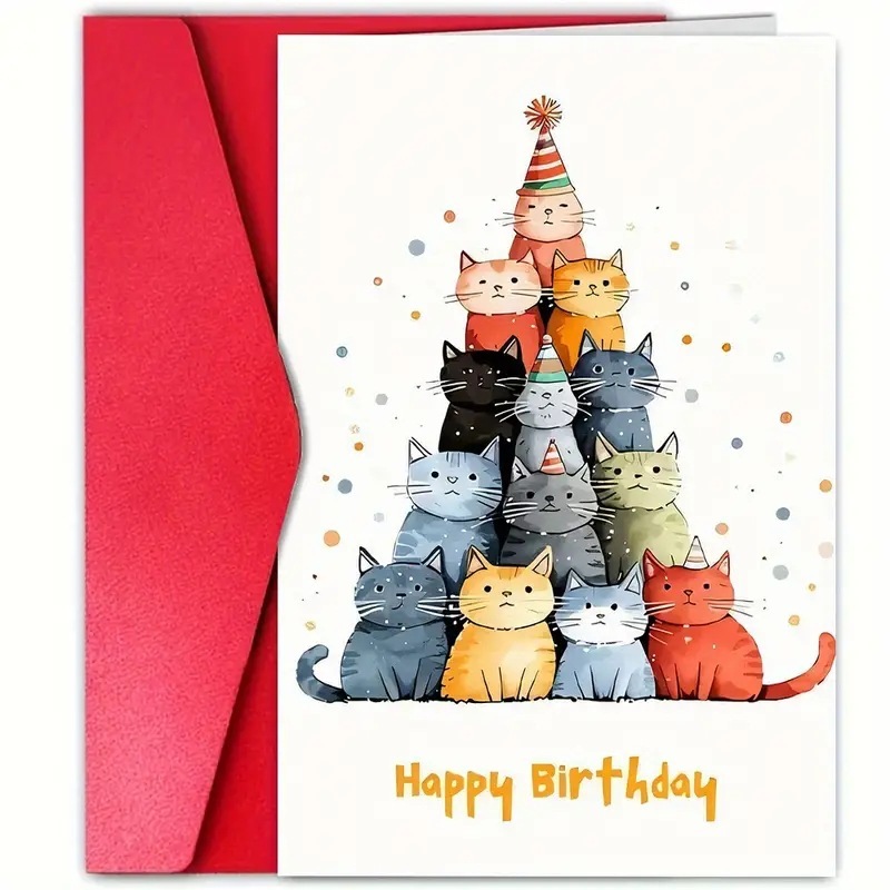 封筒付きグリーティングカード Amazon ベストセラー猫誕生日グリーティングカード ハイエンド折りたたみポストカード 祝福感謝カード|undefined