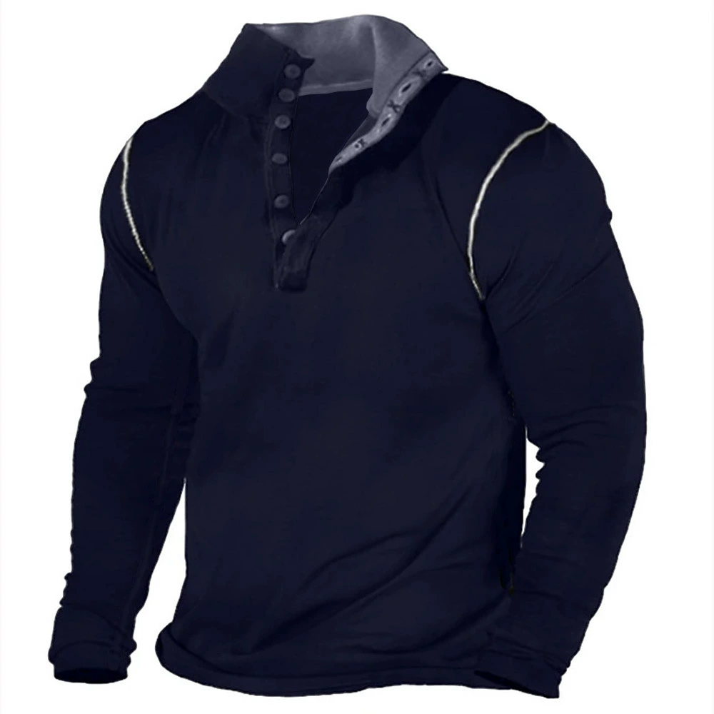 Трансграничная Осенняя Новая Европейская и американская мужская футболка с воротником в тон, однотонная Спортивная футболка с длинным рукавом, свитер, домашняя Повседневная Базовая рубашка