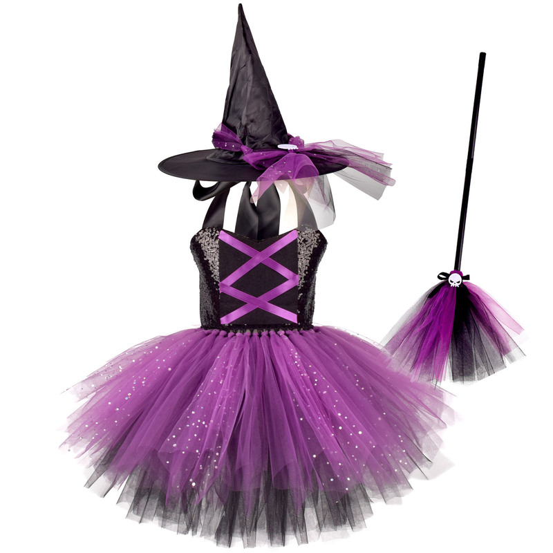 ハロウィーン国境を越えた新商品子供のスパンコール魔女ワンピース3点セット欧米の女の子パーティーcosコスチューム|undefined
