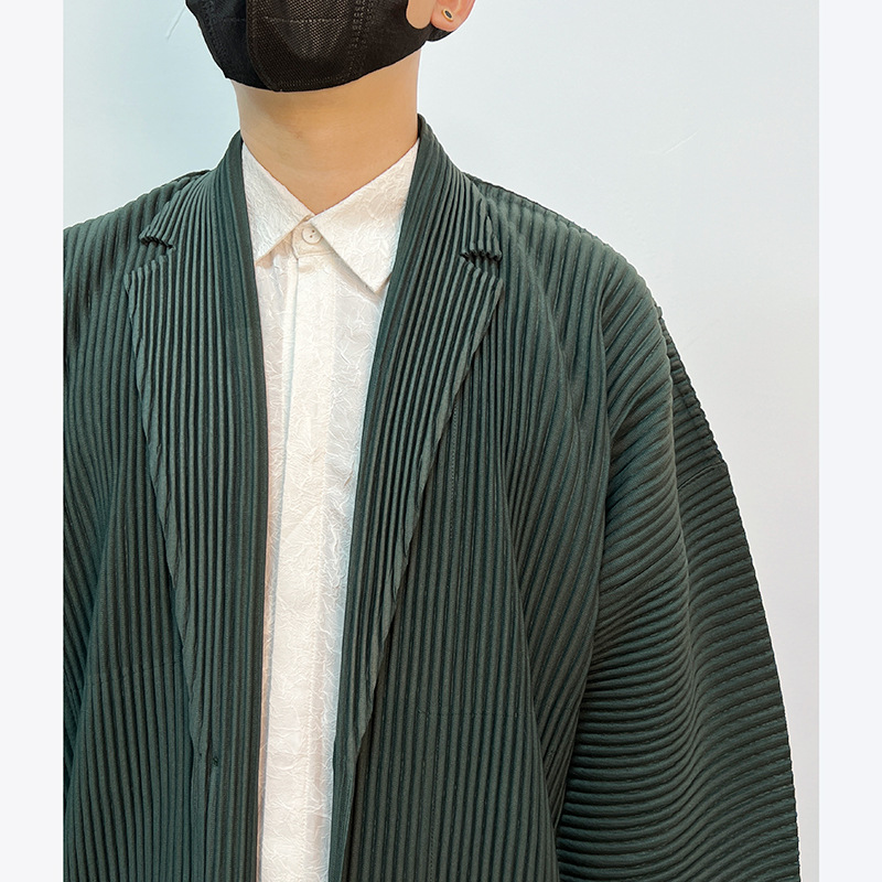 Chaqueta cortavientos para hombre primavera 2025 cuello de traje de un botón Cárdigan suelto japonés Chaqueta plisada de tela informal