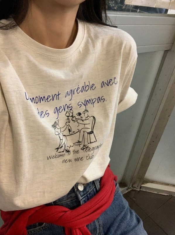 現物 ~ 韓国潮牌25夏新作カジュアル漫画レトロイラスト落書きプリント丸襟半袖女性tシャツ|undefined