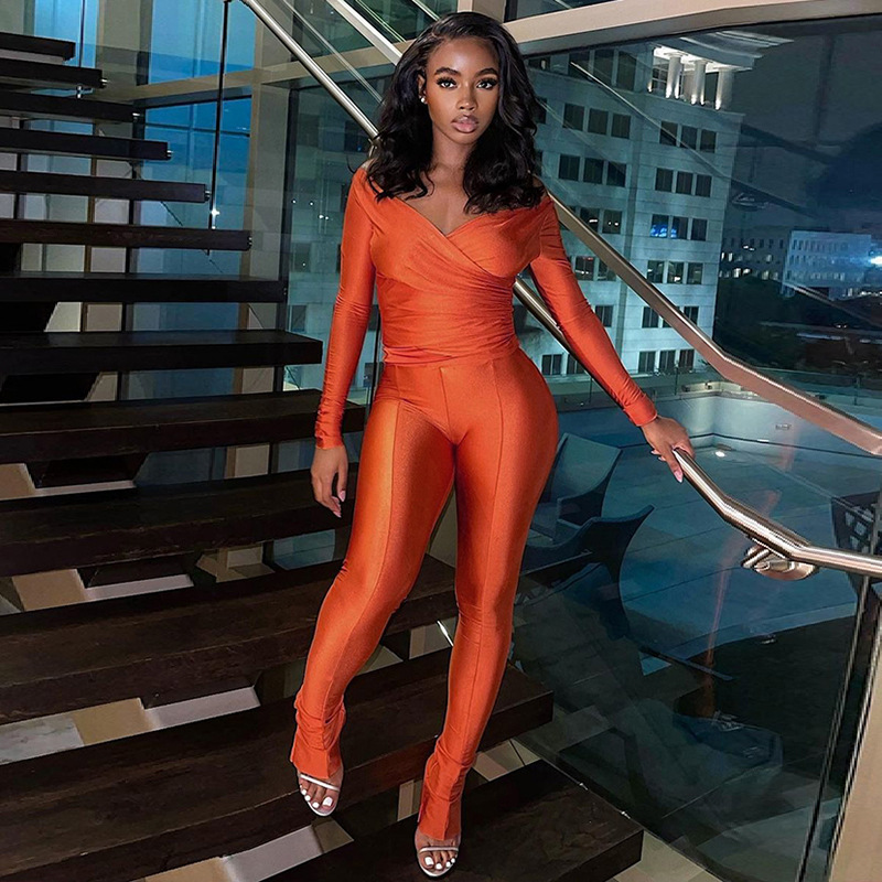 Damen Jumpsuit Schulterfrei Mit Hoher Taille Enges Sportset_voghion.com