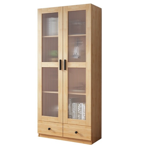 Solid wood bookcase combination floor-to-ceiling living room storage cabinet home office file cabinet with glass door storage cabinet