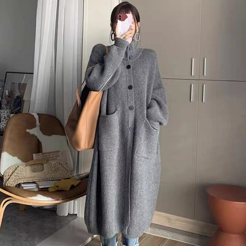 Autumn and Winter New Japanese Turtleneck Sweater Women's Single-breasted Solid Color Long-sleeved Thickened Knitted Cardigan Mid-length Jacket Autumn and Winter New Japanese Turtleneck Sweater Women's Single-breasted Solid Color Long-sleeved Thickened Knitted Cardigan Mid-length Jacket