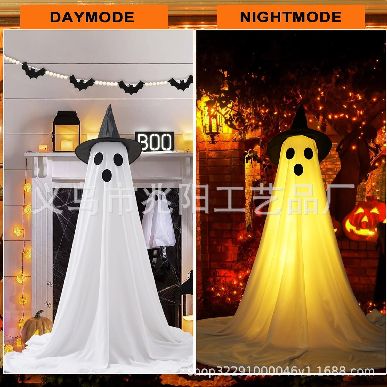 fantasma luminoso con sombrero de Halloween de pie porche fantasma patio fantasma decoración de control remoto LED fantasma luminoso