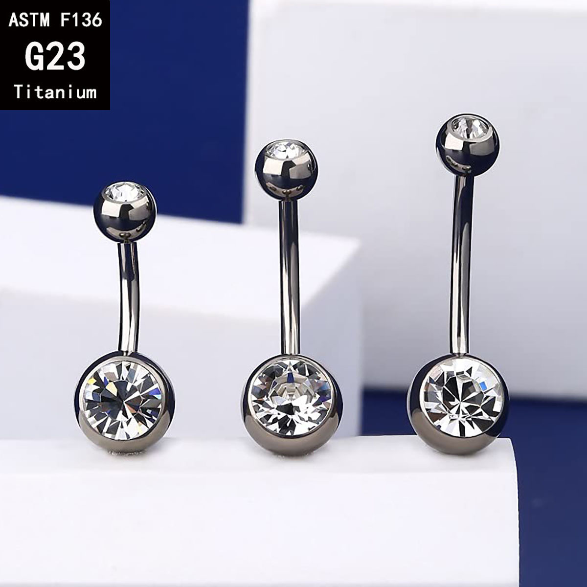 G23 Titanium Internally Threaded Double Head Drill Edge Inlaid Zircon Navel Ring Body Piercing Jewelry detail image 10