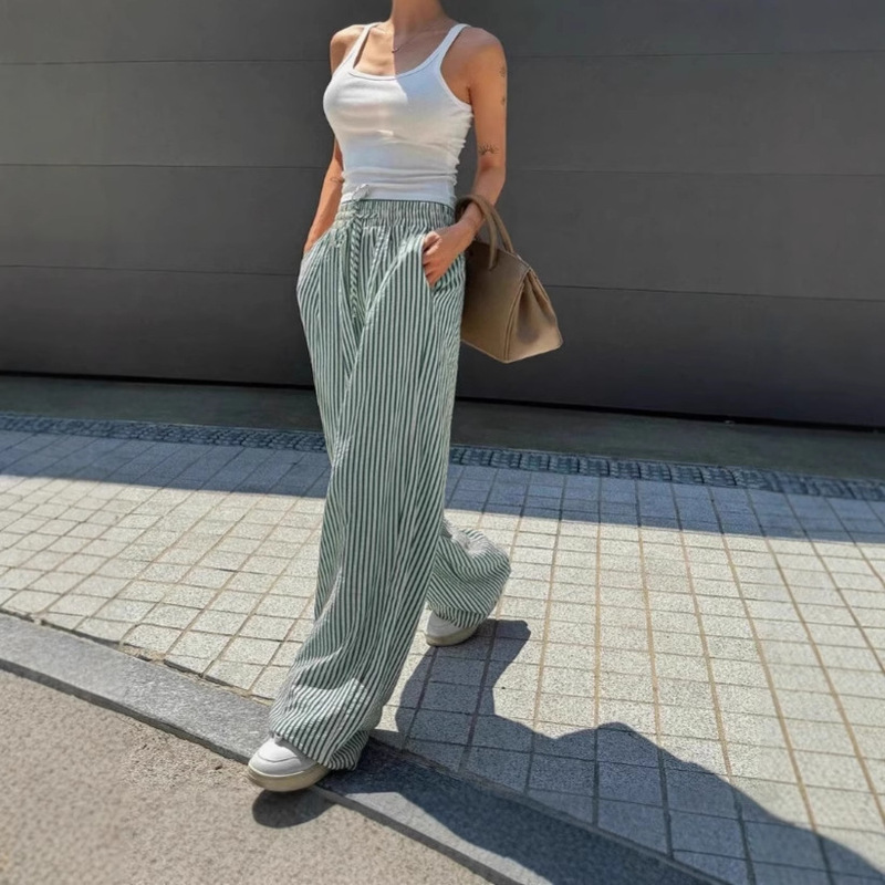 2026 European and American Cross-Border Foreign Trade Women's Fashion Hot-Selling Items Independent Site Shein Amazon Temu Striped Casual Long Pants Straight