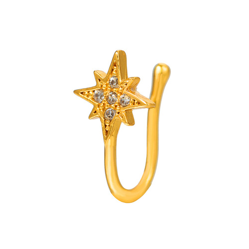 Amazon style copper inlaid zirconia star false nose stud, exaggerated minimalist U-shaped non-piercing nose clip piercing accessory for women