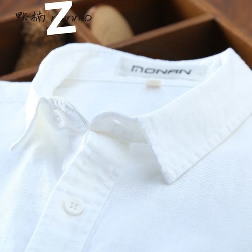 Summer Men's White Cotton Linen Short-Sleeve Shirt, Youth Casual Linen Long-Sleeve Blouse, Slim Fit Half-Sleeve Top, Thin