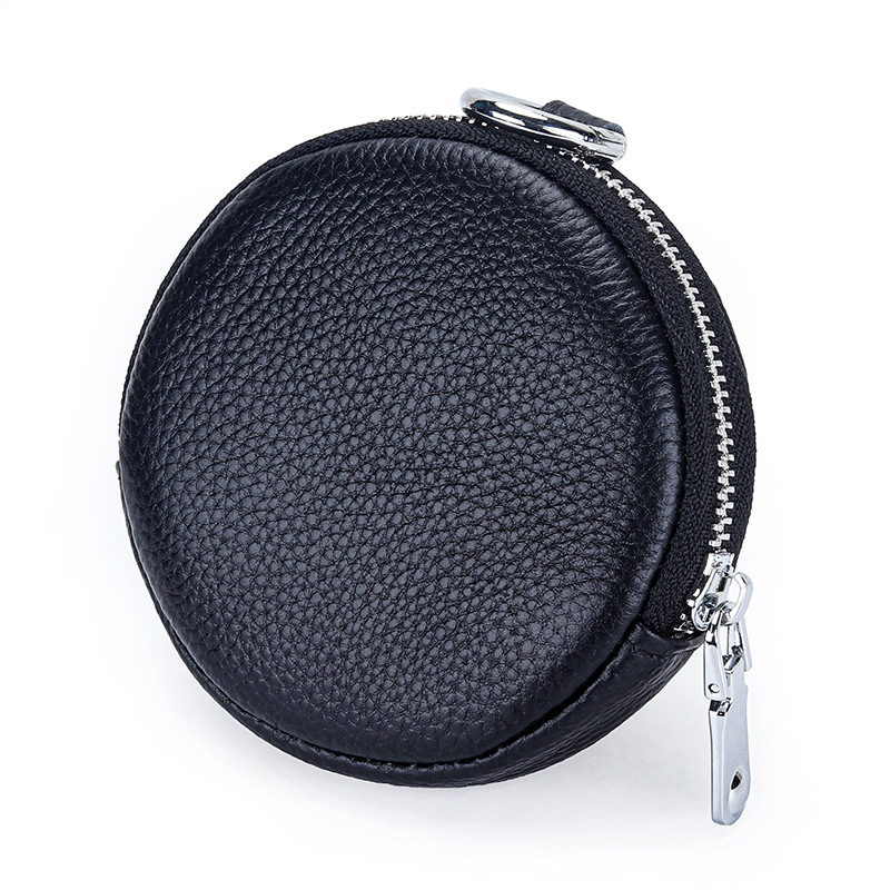 First layer cowhide round coin purse new lightweight ultra-thin earphone certificate storage bag multifunctional pendant coin bag