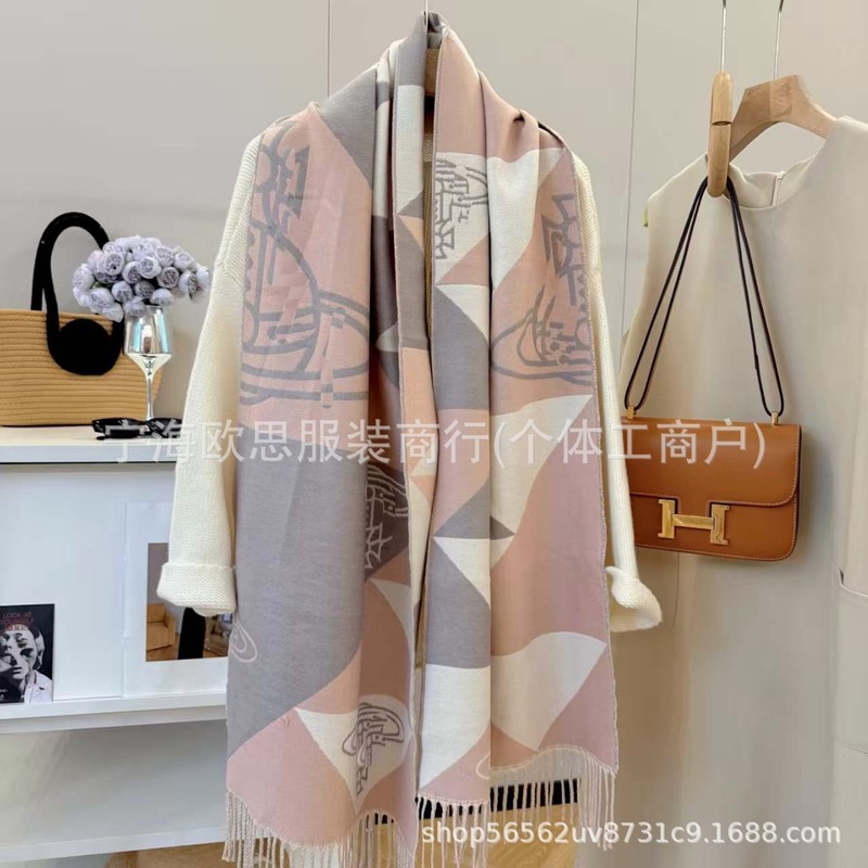 对字母仿羊绒冬新款时尚字母围巾女围脖欧美风中长款保暖空调披肩|undefined