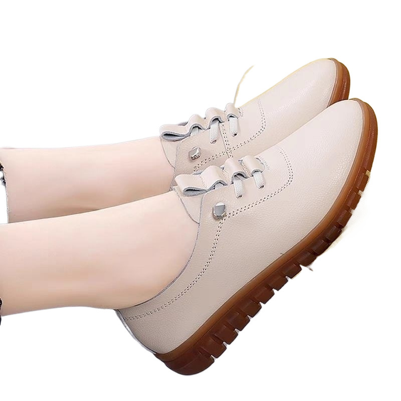 2024 새로운 소프트 가죽 쇠고기 텐더 소프트 하단 플랫 슈즈 캐주얼 가죽 신발 올매치 중년 및 노인 어머니 신발 작업 커버 HF