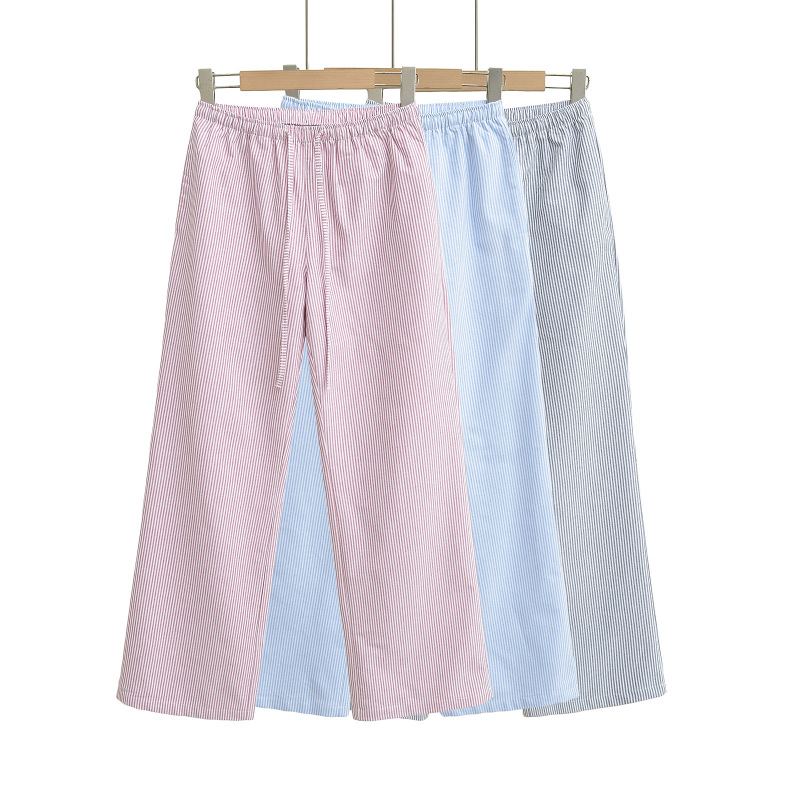 BM Striped Wide Leg Pants Women's Cotton Elasto High Waist Casual Pants 2025 New Summer Loose Bf Casual Walking Pants