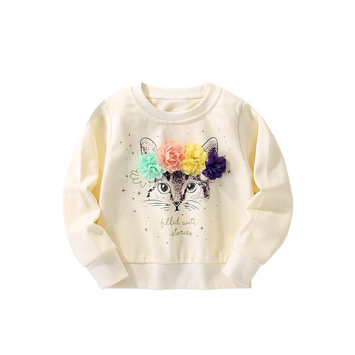 Malwee Girls' Sweatshirt Autumn and Winter New European and American Small and Medium Children Round Neck Reborn Cute Little Girl Top 
