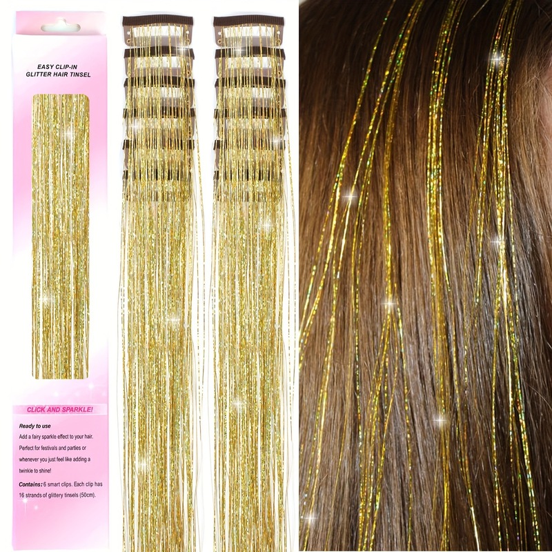 Wig Bb Clip-In Hair Extensions 12 Pieces with Glitter Ear-Hanging Dyeing Music Festival Laser Colorful Concert Highlight Hair Extensions