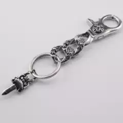 Vintage Bohemian Cross Sword Keychain with Lobster Clasp, Full Pattern, Retro Key Ring for Men Women, Factory Direct