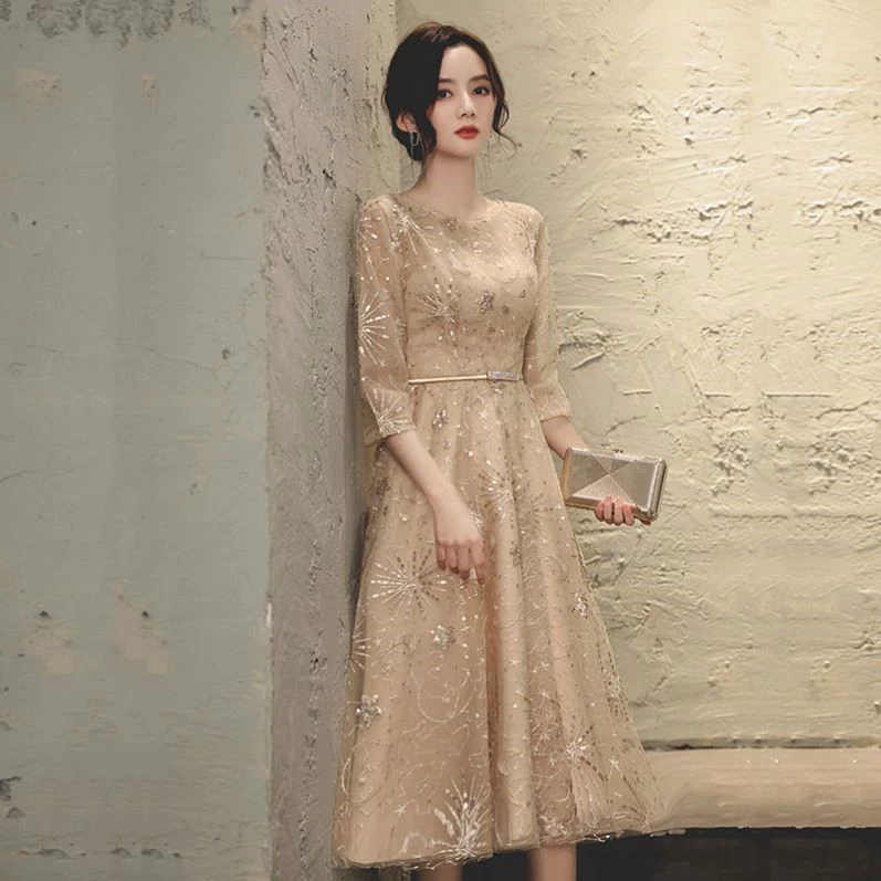 Вечернее платье цвета шампань для женщин 2025, новое, для взрослых, на церемонию, день рождения, элегантное платье для дам, можно носить и в повседневной жизни