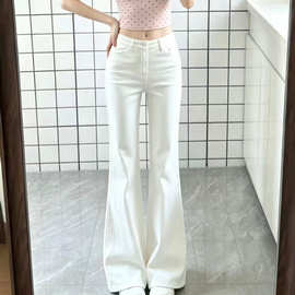 复古白色微喇牛仔裤女新款美式辣妹低腰宽松显瘦喇叭拖地裤