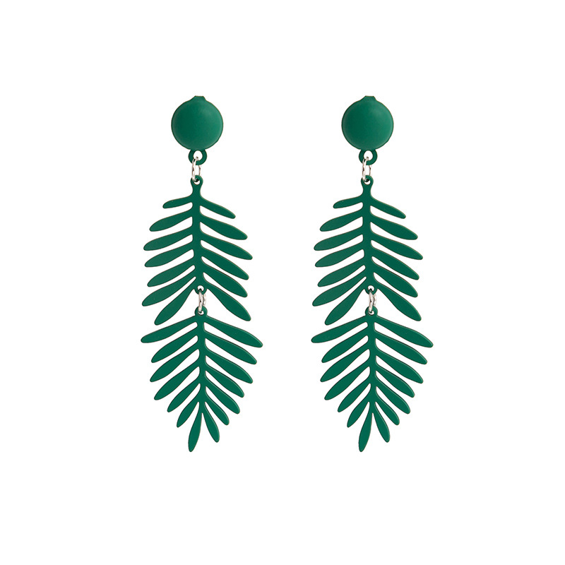 Silver needle retro hollow green leaf earrings Fashion artistic fringe creative design niche earrings female