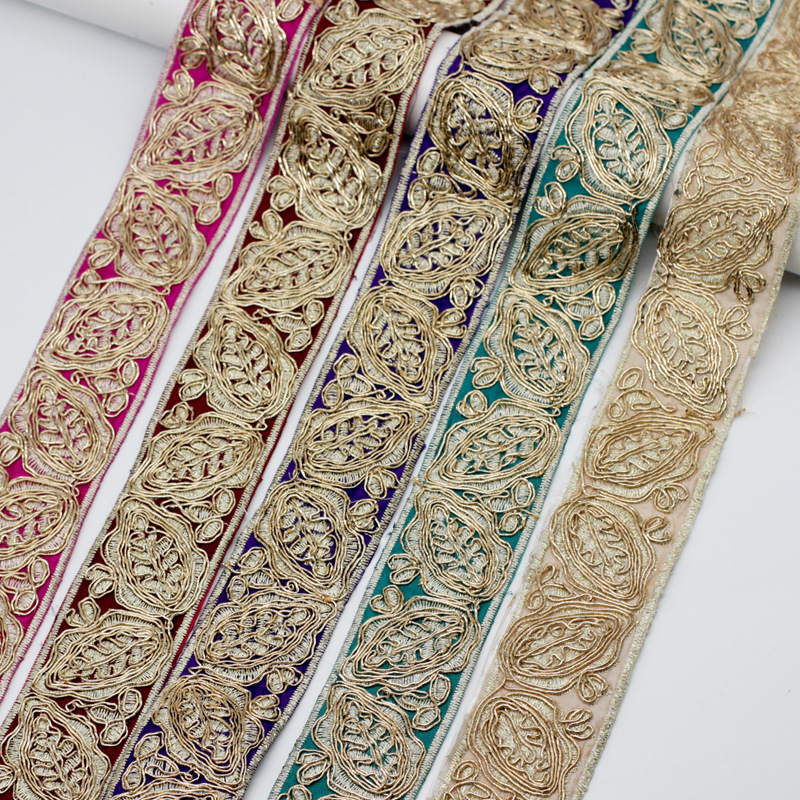 4CM 复古民族风金股线刺绣花边手工服装DIY衣领鞋材配饰辅料批发