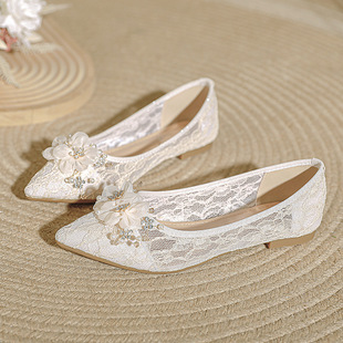Main Wedding Dress That Does Not Tire Your Feet, Women's 2025 New Style French Niche High-End Apricot Color Wedding Shoes That Can Be Worn Daily