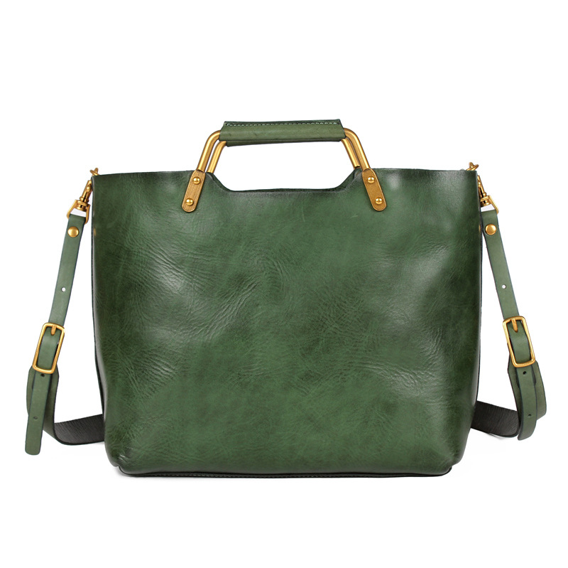 Layered Leather Handbag in Yellow Brown