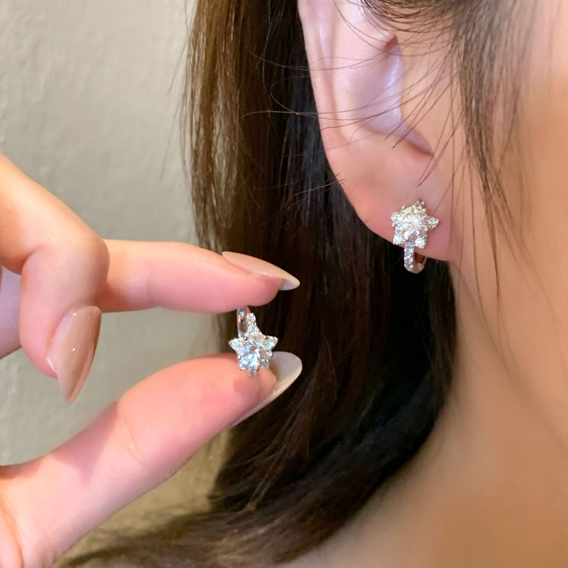 Parure collier et boucles d'oreilles étoile en argent sterling s925_voghion.com