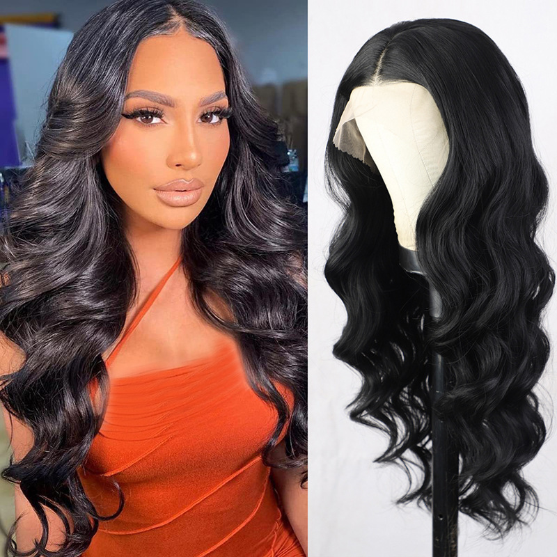 Body Wave Lace Front Wig Synthetic Heat Resistant Fiber 13*4*1 HD Transparent Front Lace Synthetic Wig