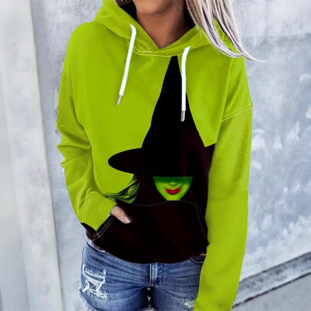 Estación independiente transfronteriza europea y americana Halloween magia Bad witch Wicked suéter casual de manga larga con capucha para mujer