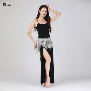 Spring and Summer Belly Dance Plus Size Practice Clothes Modal Breathable Dress Sexy Slit Suspender Skirt Belly Dance Waist Chain