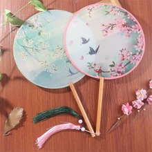 古风扇子团扇古装汉服旗袍小圆形宫扇儿童成人夏透明长柄舞蹈扇女