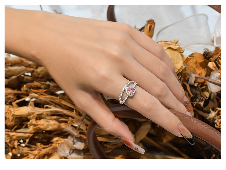 Retro Heart Shape Sterling Silver Plating Zircon Rings 1 Piece