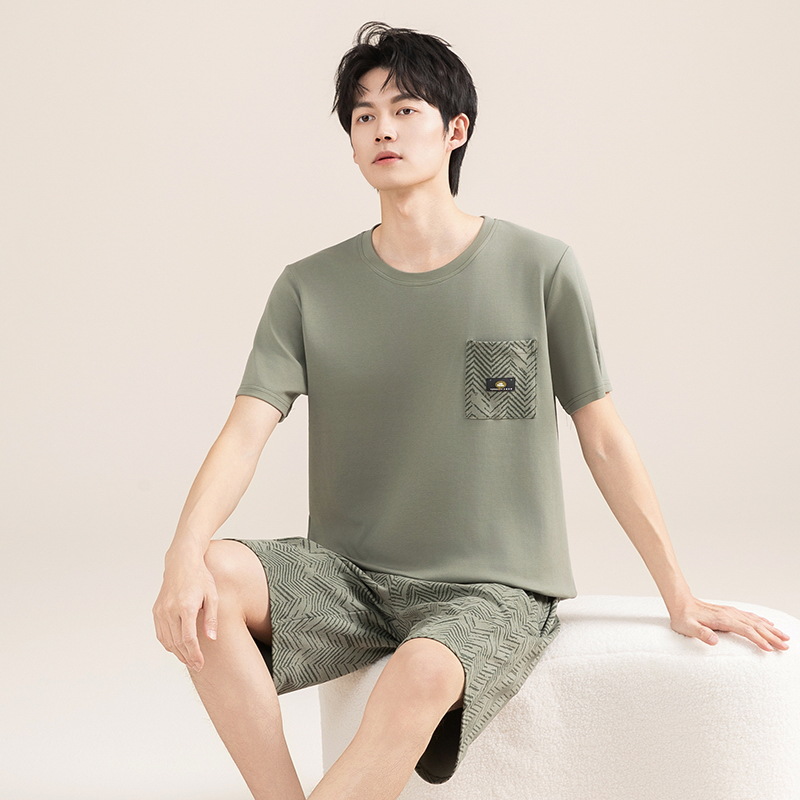 Pijamas de algodón para hombres verano 2025 nuevo cuello redondo de manga corta delgado verano se puede usar con ropa casera