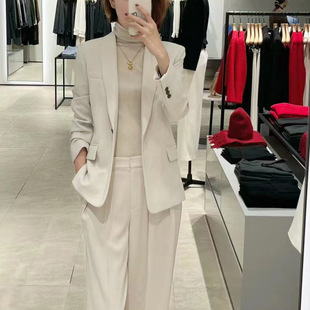 TH2024 spring and summer new triacetate blend classic one button green fruit collar women's suit jacket