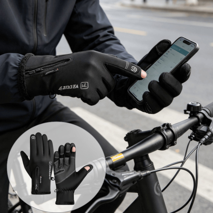 Autumn and Winter Warm Gloves for Motorcycle Riding and Driving, Touch-Screen Compatible, Full-Finger, Anti-Slip, Cold-Proof Electric Vehicle Gloves