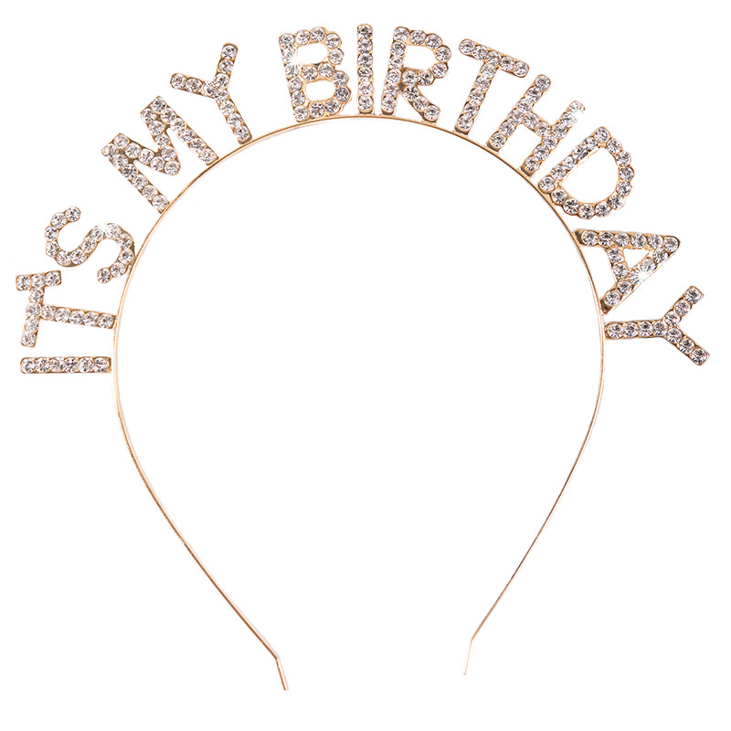 Diadema de cumpleaños con letras IT'S MY BIRTHDAY y pedrería, estilo europeo/americano, venta al por mayor