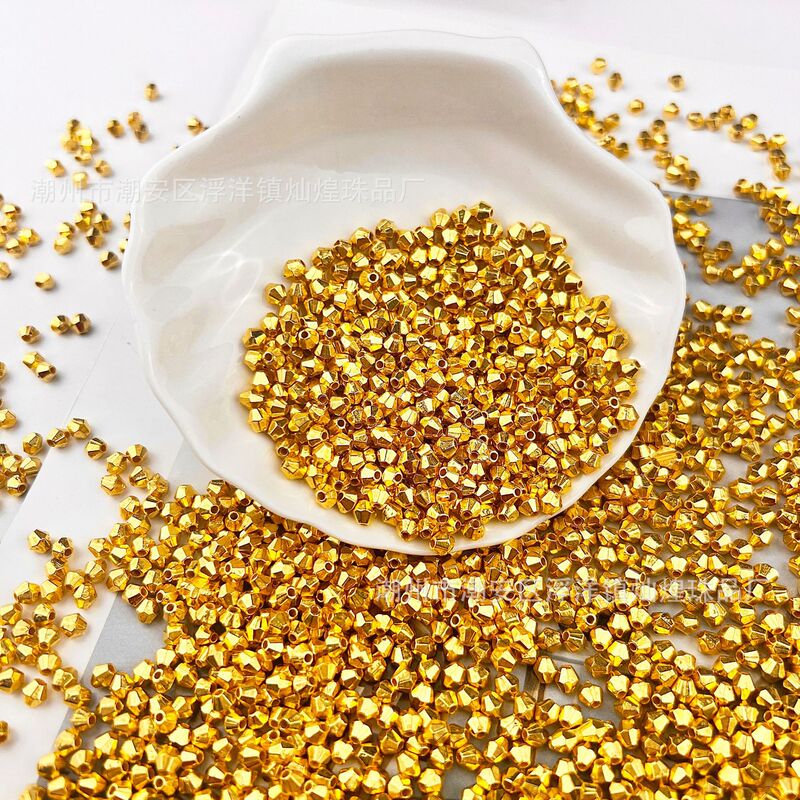 4mm Gold Double-Pointed Acrylic Rhombus Beads for DIY Jewelry Making, Bracelets, Hair Accessories, Clothing, Door Curtains, and Decorative Accessories