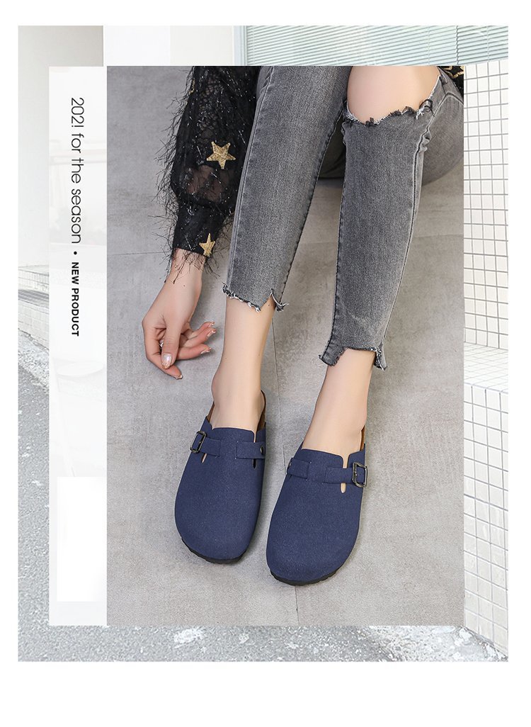 Spring 2021 European and American retro Baotou half-slipper women's cork flat flat large size casual one-step lazy lady's slipper undefined