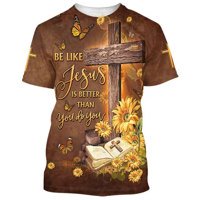 Camiseta de cuello redondo de manga corta transpirable de malla suelta de verano para hombre AliExpress Europa y América Venta caliente Resurrección Jesús Impresión 3D