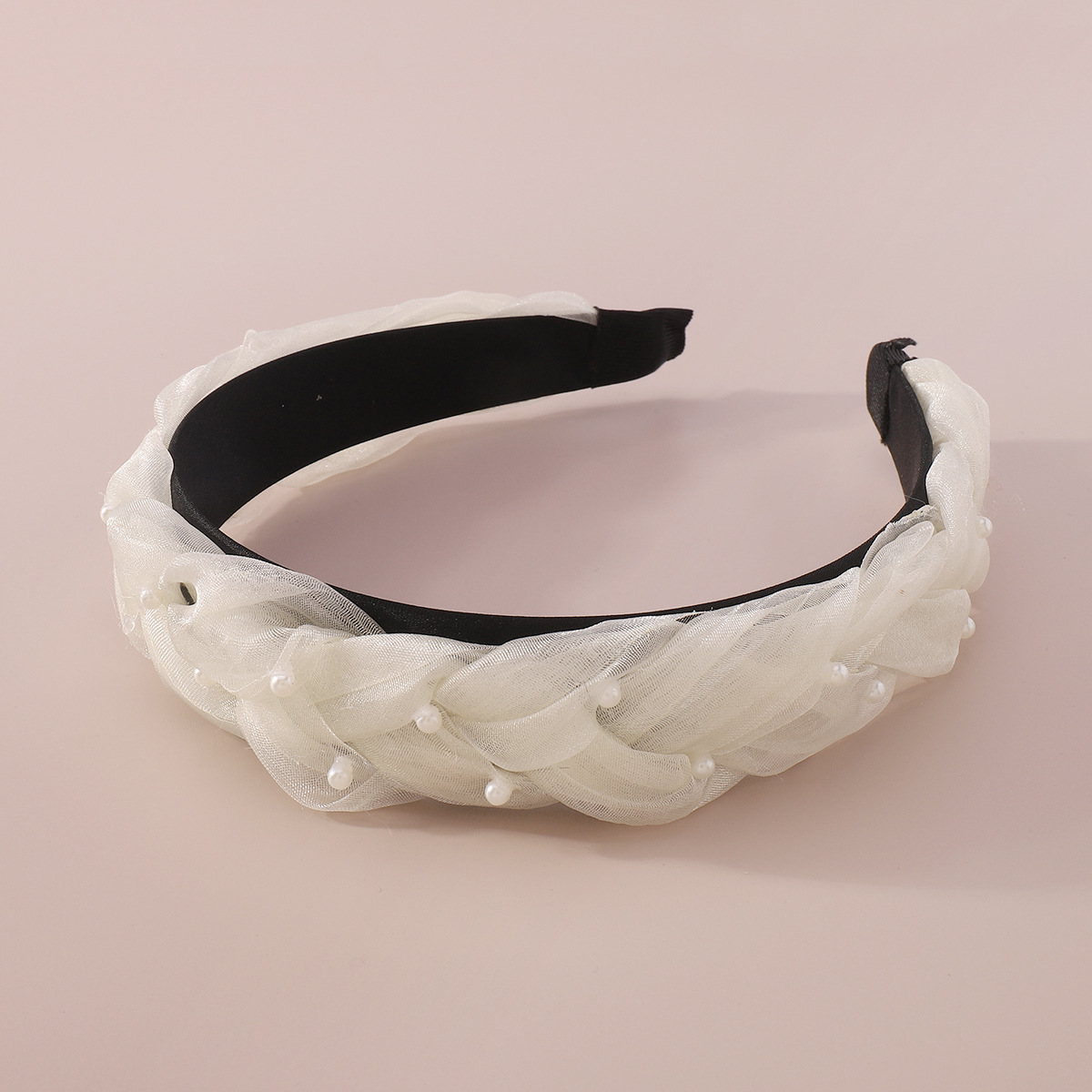 Fashion Imitation Pearl Twist Weave Solid Color Women's Headband Wholesale display picture 2