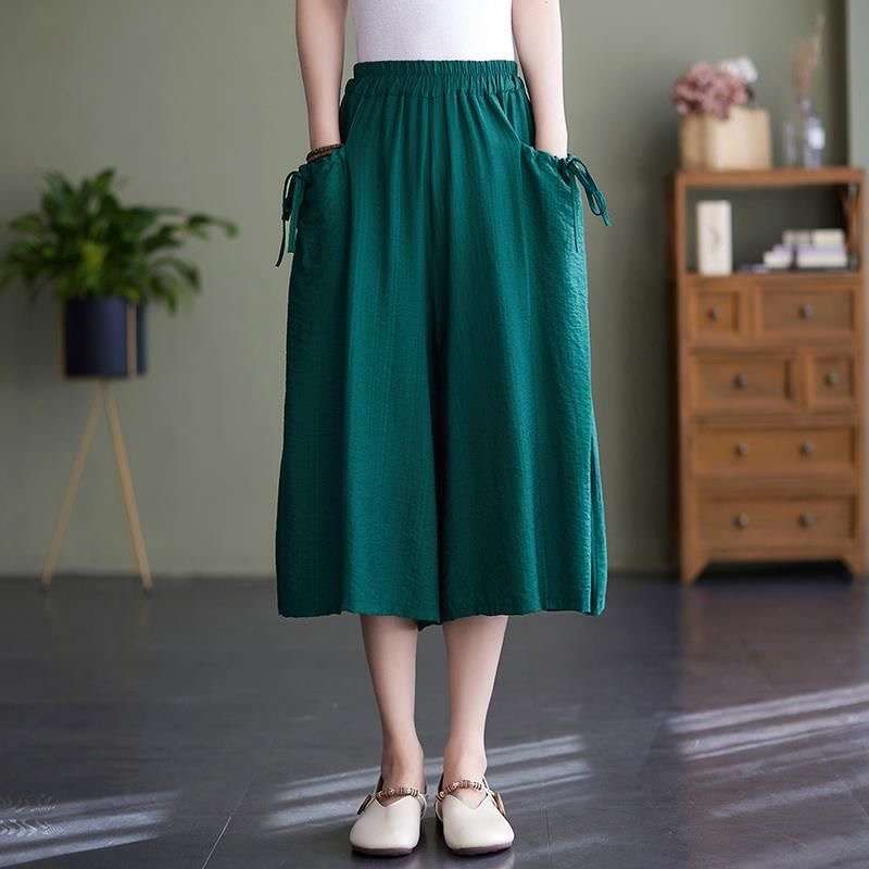 Nylon Wide-Leg Pants for Women 2026 Summer New Style Loose Plus-Size Solid Color Elastic Waist Flared Skirt Pants Casual Cropped Pants Nylon Wide-Leg Pants for Women 2026 Summer New Style Loose Plus-Size Solid Color Elastic Waist Flared Skirt Pants Casual Cropped Pants