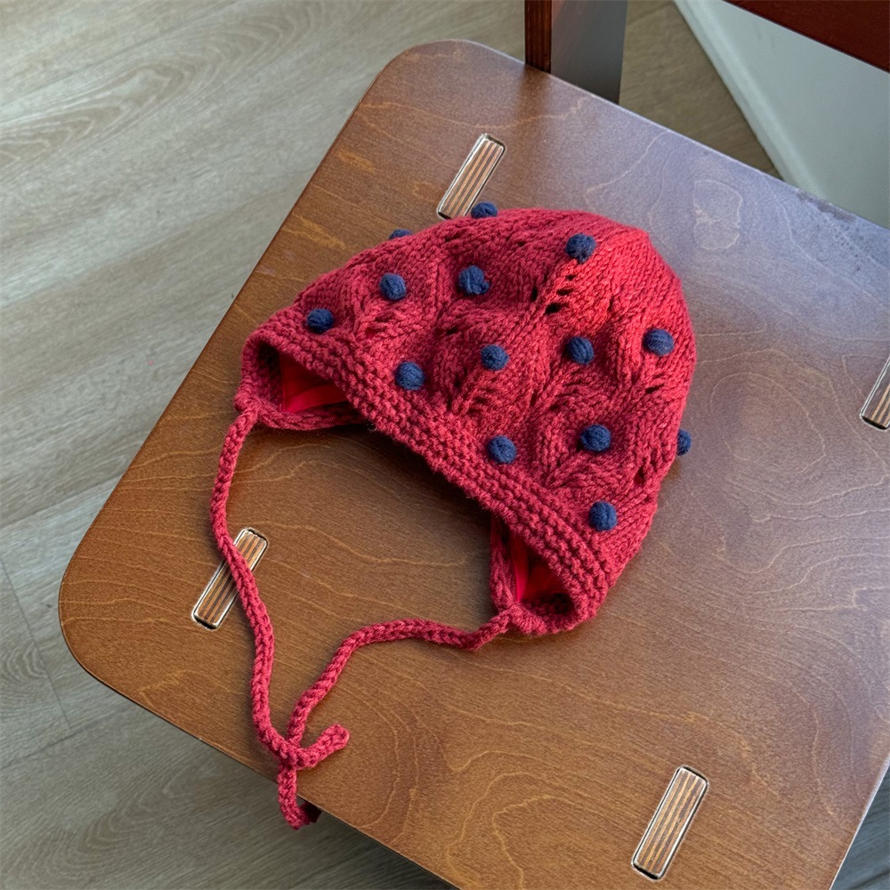 Sombrero de punto con forma de grano de uva dulce para bebé de invierno, gorro de lana para bebé, cinturón de otoño e invierno, gorro de cabeza de bolso hecho a mano