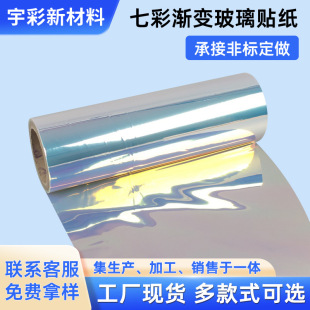 Factory Customized Colorful Gradient Glass Stickers, Iridescent Packaging Handbag Materials, 2.4 Silk Red Light Blue Light Iridescent Film