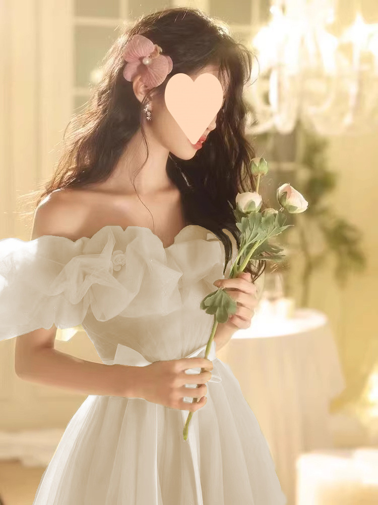 Off-the-shoulder Light Wedding Evening Dress Women, High-end Luxury, Suitable For Annual Parties, Student Art Exams,_ecoleips.com