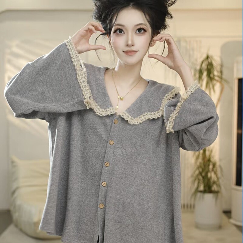 【Twilight Lace】New Autumn and Winter Terry Cloth Pajamas for Women, Long-Sleeved Long Pants Set, Korean Style Loungewear