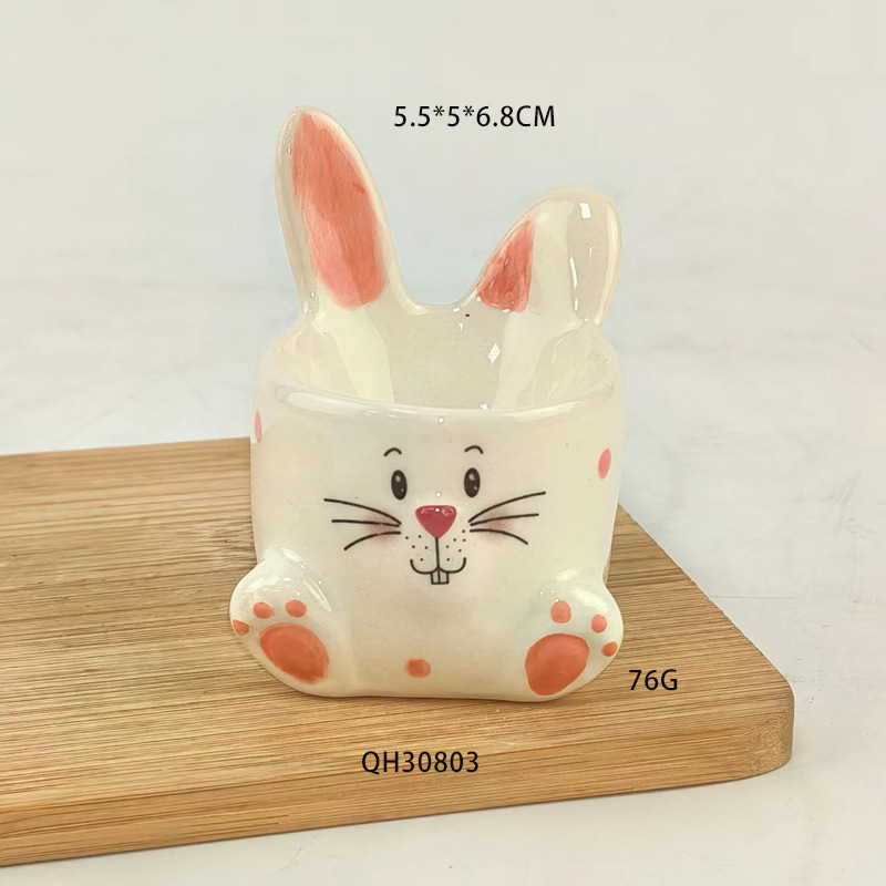 Taza de huevo de cerámica con orejas de conejo