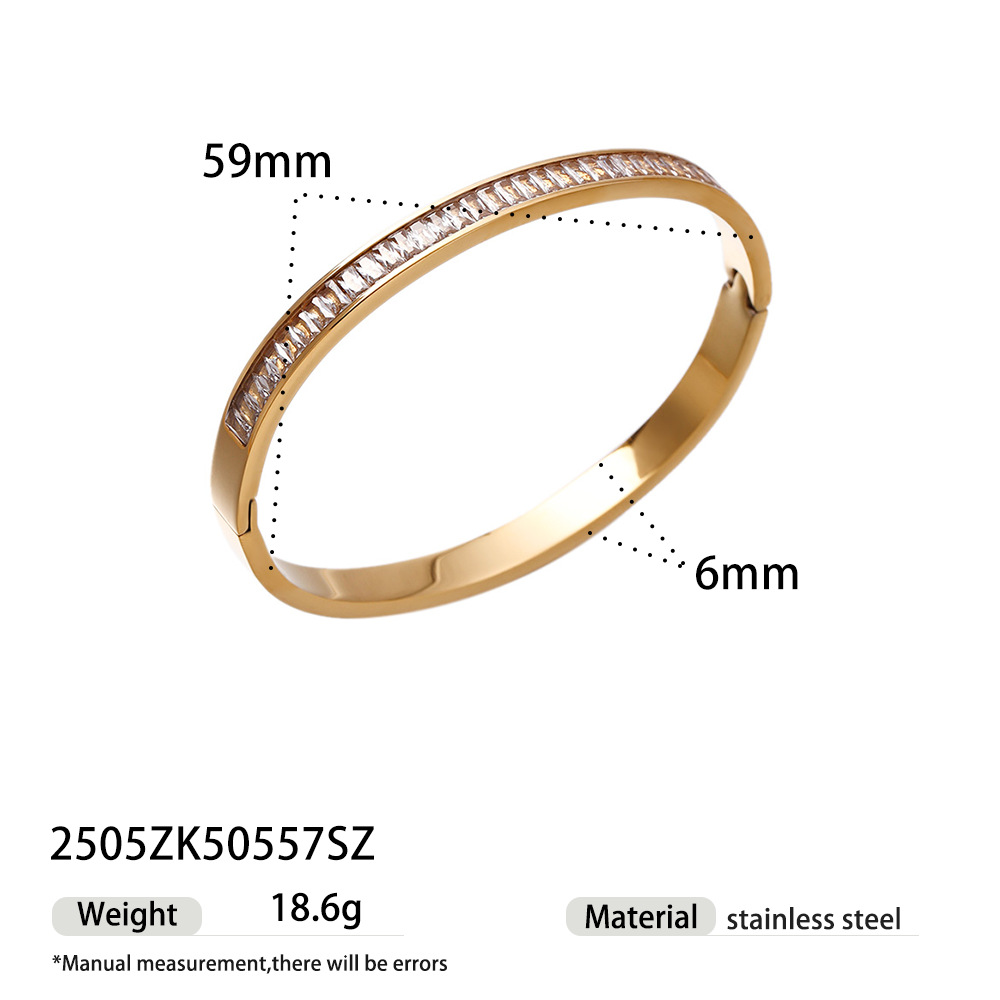 Tena Pulsera de acero inoxidable europea y americana Galvanoplastia Pulsera cerrada de circón con incrustaciones de oro de 18k image 7