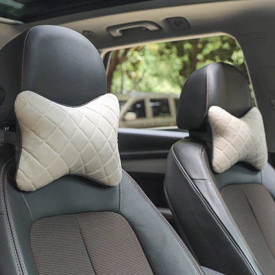 Headrest: Car Cushion, Four-Season Car Accessories - beige-pair