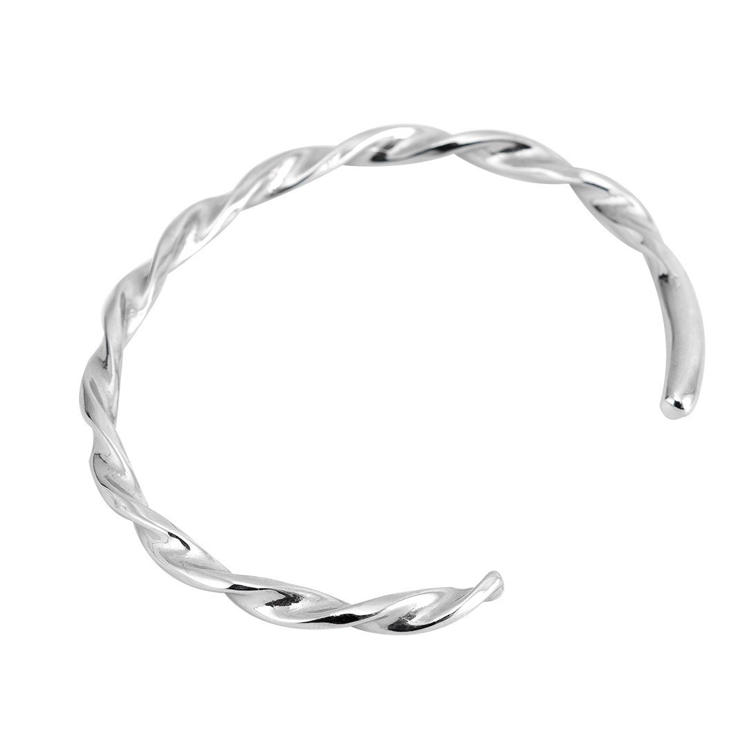 Twisted Open Bracelet Titanium Stainless Steel Minimalist Bangle_voghion.com