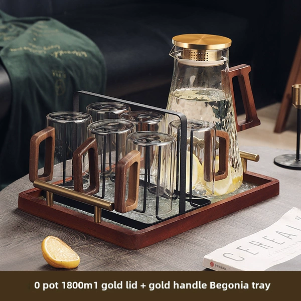 Wooden handlebar 300ml 6+black cup holder+B -type wooden handlebar pocket 1800ml walnut wooden lid+golden handle flower tray